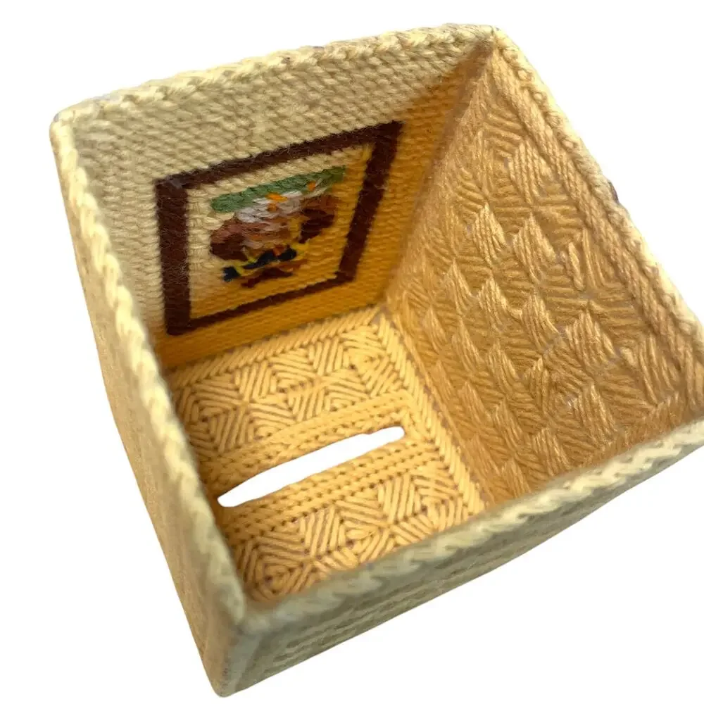 Vintage Handmade Yarn Wrapped Owl Tissue Box Cover Plastic Canvas